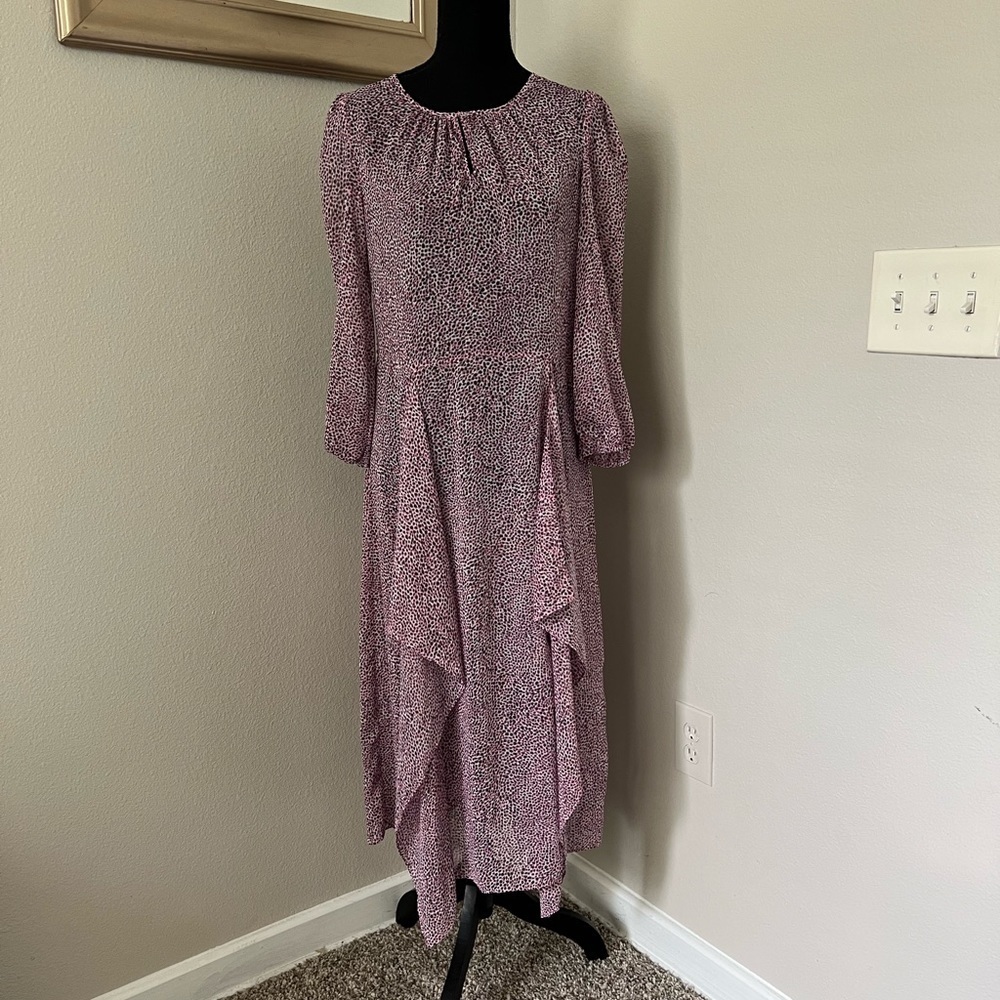 DKNY Pink Sheer Ruffled Shirt MIDI Dress